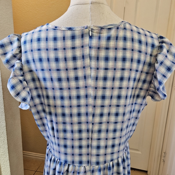 SHEIN Blue Plaid Ruffle Mini Dress Size Size XL - Picture 7 of 10